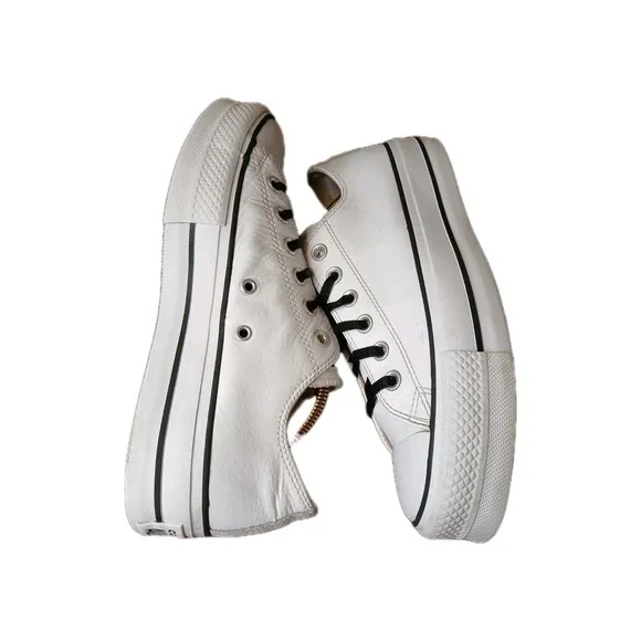 Converse Chuck Taylor All Star Clean White Leather Platform 561680C Sz 8.5 #1383 - Picture 10 of 13